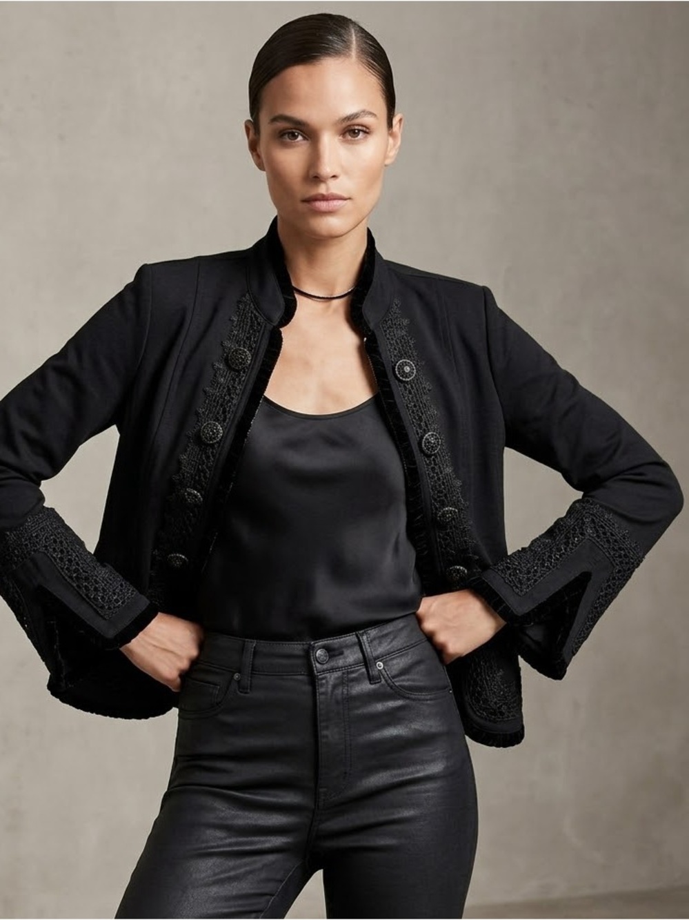 INC International Concepts Black Embroidered Military Jacket NWT